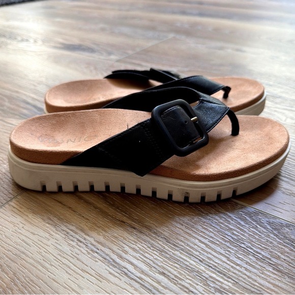 Vionic Shoes - Vionic Uptown Marin Black Leather Platform Thong Sandals Sz 6.5 Orthotic Beachy
